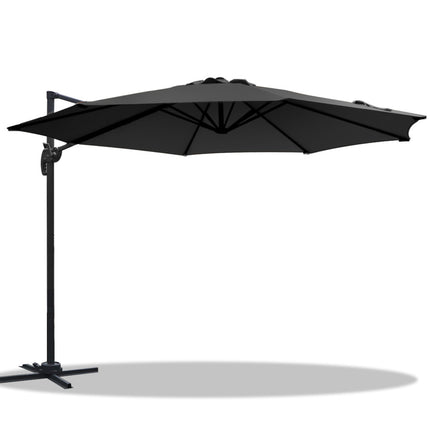 Instahut 3m Outdoor Umbrella Cantilever 360 Degree Tilt Beach Roma Black.