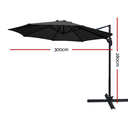 Instahut 3m Outdoor Umbrella Cantilever 360 Degree Tilt Beach Roma Black.