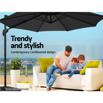 Instahut 3m Outdoor Umbrella Cantilever 360 Degree Tilt Beach Roma Black.