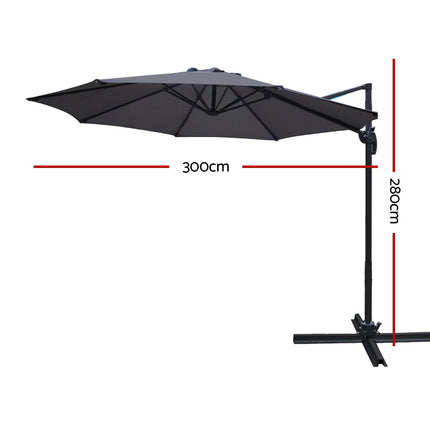 Instahut 3m Outdoor Umbrella Cantilever 360 Degree Tilt Beach Roma Charcoal.