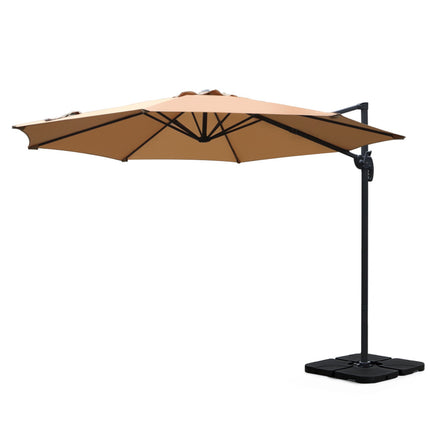 Instahut 3m Outdoor Umbrella w/Base Cantilever Beach Roma 360 Degree Tilt Beige.