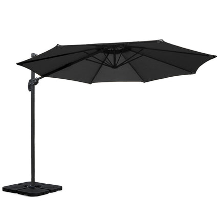 Instahut 3m Outdoor Umbrella w/Base Cantilever Beach Roma 360 Degree Tilt Black.