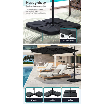 Instahut 3m Outdoor Umbrella w/Base Cantilever Beach Roma 360 Degree Tilt Black.