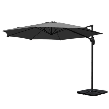 Instahut 3m Outdoor Umbrella w/Base Cantilever Beach Roma 360 Degree Tilt Charcoal.