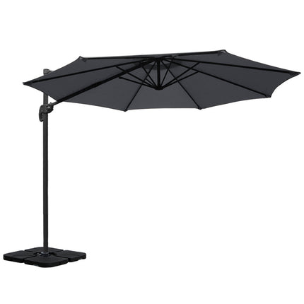 Instahut 3m Outdoor Umbrella w/Base Cantilever Beach Roma 360 Degree Tilt Charcoal.