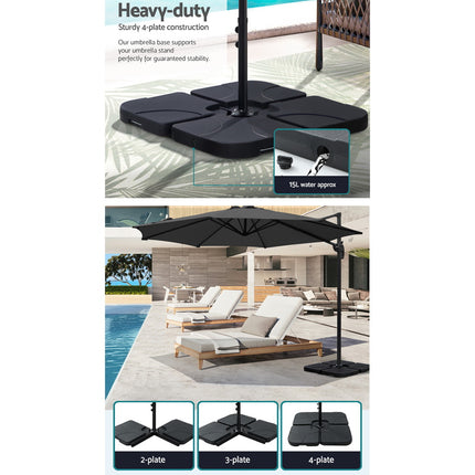 Instahut 3m Outdoor Umbrella w/Base Cantilever Beach Roma 360 Degree Tilt Charcoal.