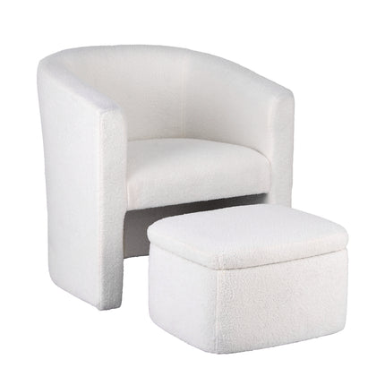 Artiss Armchair Accent Chair w/Ottoman Lounge Footrest Storage Boucle White.