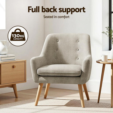 Artiss 2X Armchair Lounge Chair Accent Tub Chair Beige ANNE.