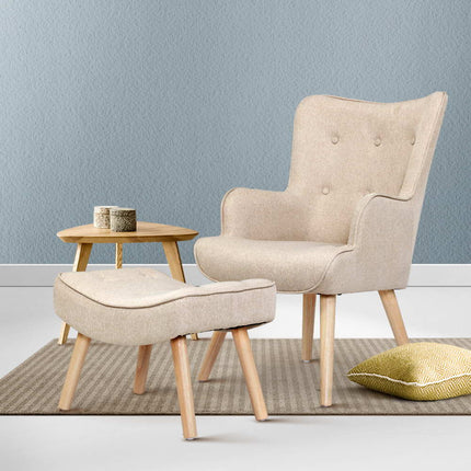 Artiss Armchair Set with Ottoman Beige Lansar.