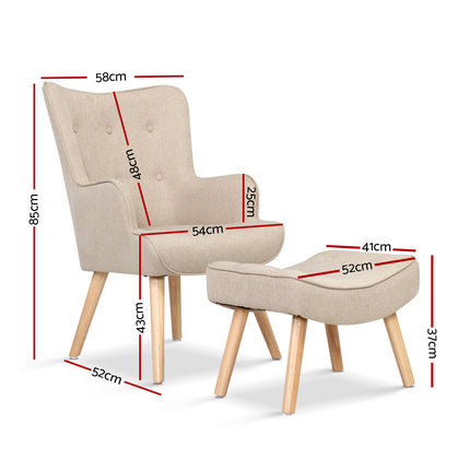 Artiss Armchair Set with Ottoman Beige Lansar.