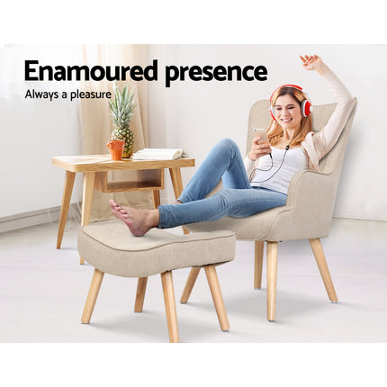 Artiss Armchair Set with Ottoman Beige Lansar.