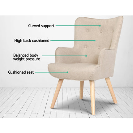 Artiss Armchair Set with Ottoman Beige Lansar.