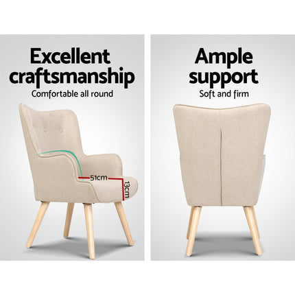 Artiss Armchair Set with Ottoman Beige Lansar.