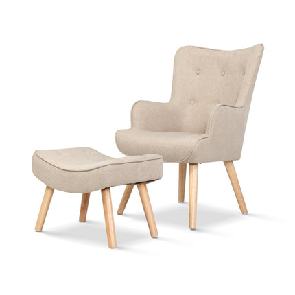 Artiss Armchair Set with Ottoman Beige Lansar.