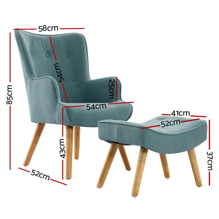 Artiss Armchair Set with Ottoman Blue Lansar.