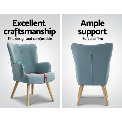 Artiss Armchair Set with Ottoman Blue Lansar.