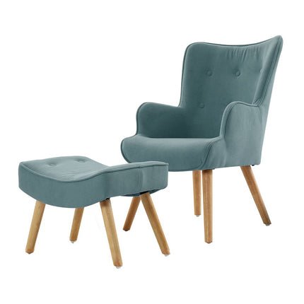 Artiss Armchair Set with Ottoman Blue Lansar.
