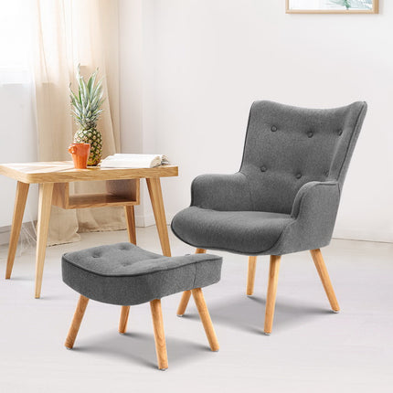 Artiss Armchair Set with Ottoman Grey Lansar.