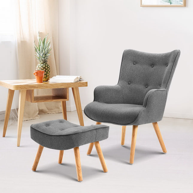 Artiss Armchair Set with Ottoman Grey Lansar.