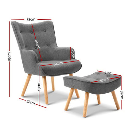 Artiss Armchair Set with Ottoman Grey Lansar.
