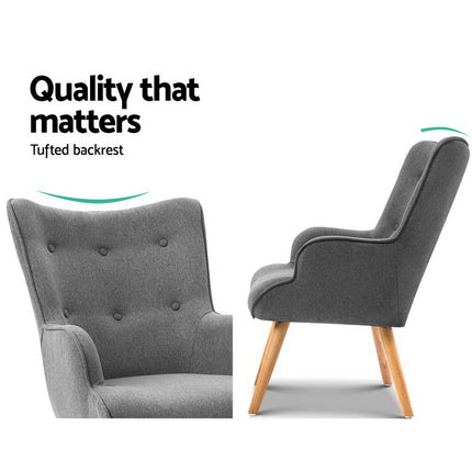 Artiss Armchair Set with Ottoman Grey Lansar.