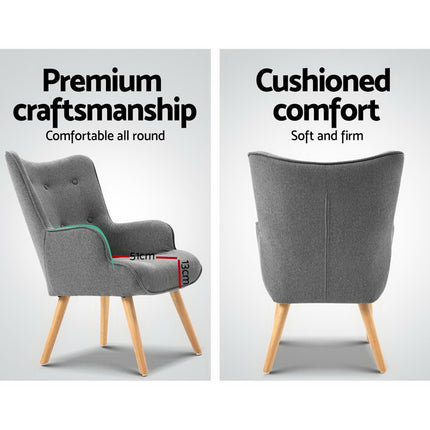 Artiss Armchair Set with Ottoman Grey Lansar.