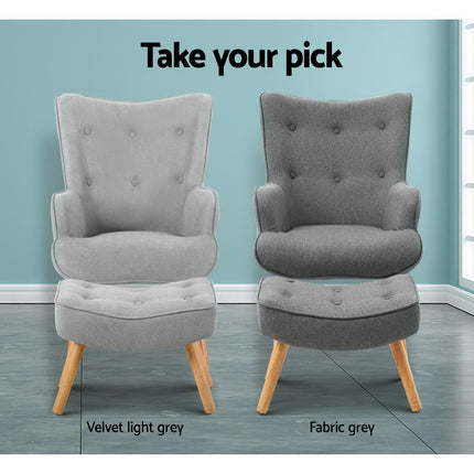 Artiss Armchair Set with Ottoman Grey Lansar.