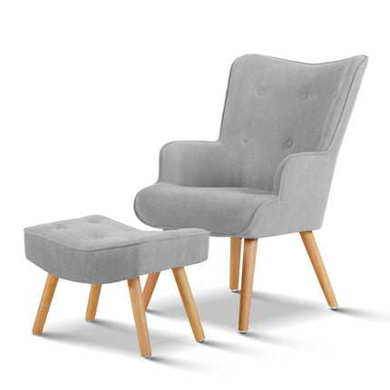 Artiss Armchair Set with Ottoman Grey Lansar.