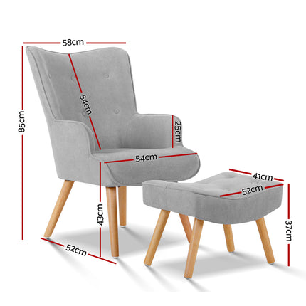 Artiss Armchair Set with Ottoman Grey Lansar.
