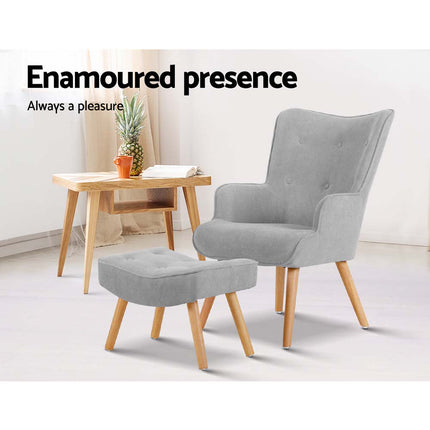 Artiss Armchair Set with Ottoman Grey Lansar.