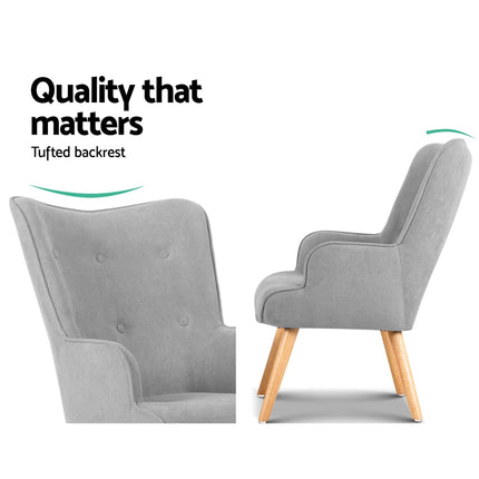 Artiss Armchair Set with Ottoman Grey Lansar.