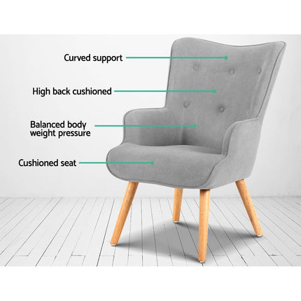 Artiss Armchair Set with Ottoman Grey Lansar.