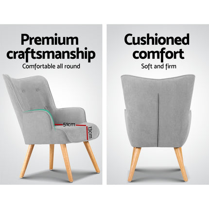 Artiss Armchair Set with Ottoman Grey Lansar.