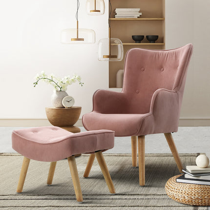 Artiss Ottoman Foot Stool Round Velvet Pink.