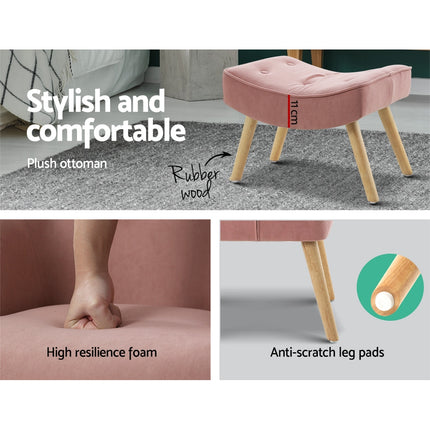 Artiss Ottoman Foot Stool Round Velvet Pink.