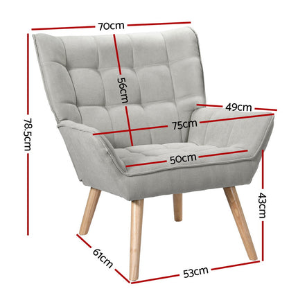Artiss Armchair Lounge Chair Accent Chairs Sofa Linen Fabric Cushion Seat Grey.