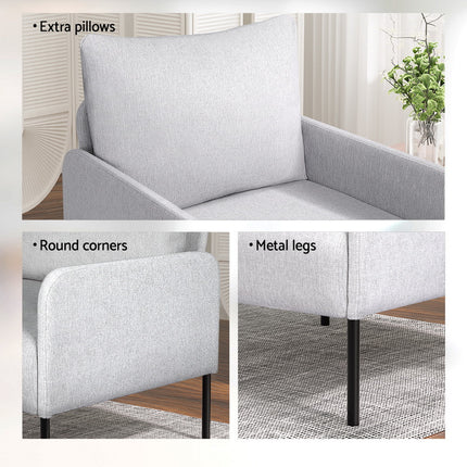 Artiss Armchair Accent Chair Pillow Fabric Grey.