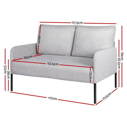 Artiss Armchair 2-Seater Sofa Pillow Linen Grey.