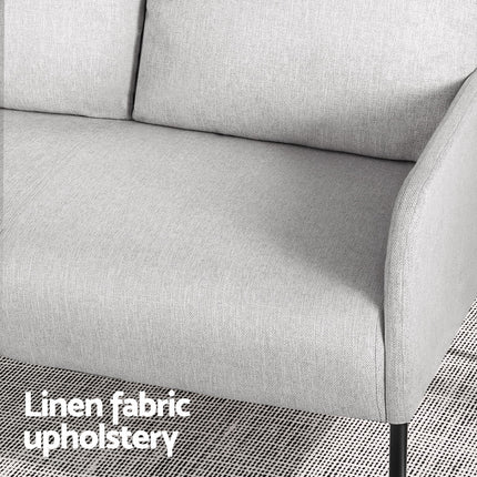 Artiss Armchair 2-Seater Sofa Pillow Linen Grey.