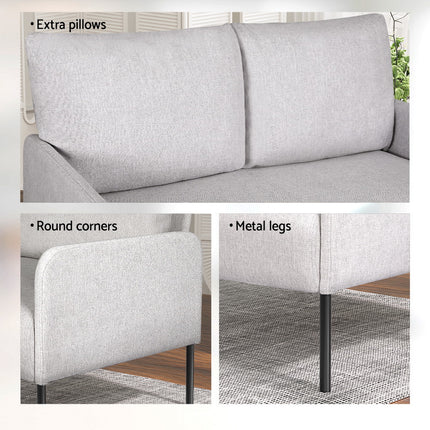 Artiss Armchair 2-Seater Sofa Pillow Linen Grey.
