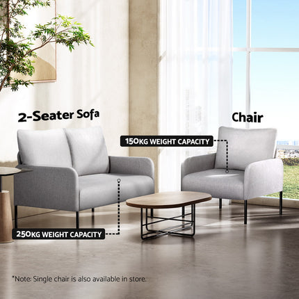 Artiss Armchair 2-Seater Sofa Pillow Linen Grey.