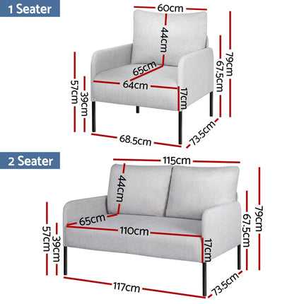 Artiss Armchair 4 Seater Sofa Set Pillow Gery Kane.