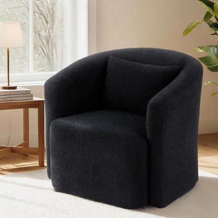 Artiss Round Swivel Armchair Sherpa Fleece Black.