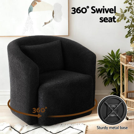 Artiss Round Swivel Armchair Sherpa Fleece Black.