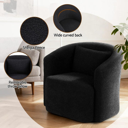Artiss Round Swivel Armchair Sherpa Fleece Black.