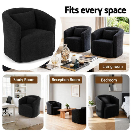 Artiss Round Swivel Armchair Sherpa Fleece Black.
