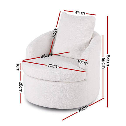 Artiss Round Swivel Armchair Extra Pillow White.