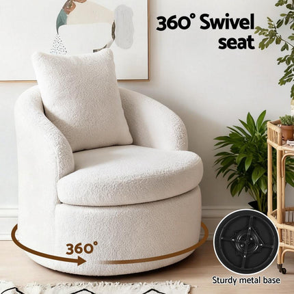 Artiss Round Swivel Armchair Extra Pillow White.