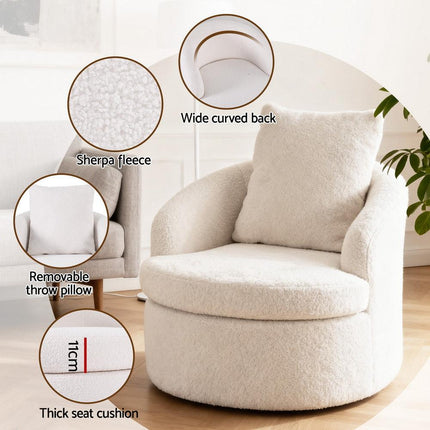 Artiss Round Swivel Armchair Extra Pillow White.