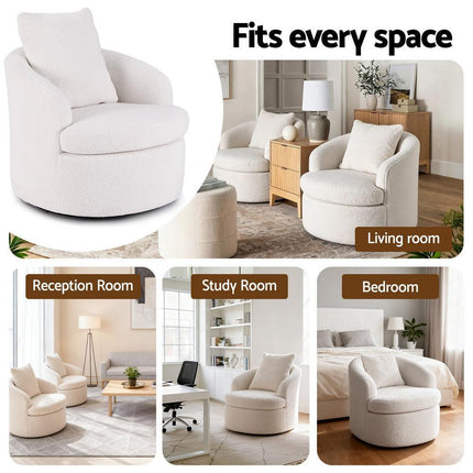 Artiss Round Swivel Armchair Extra Pillow White.